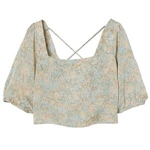 H&M Cropped Lightweight Floral Open Back Top Size XL Festival Summer Boho